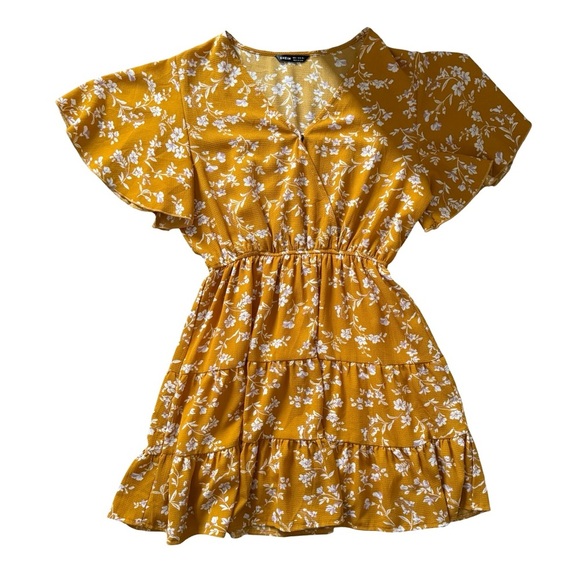 Boho Yellow Floral Ruffle SleeveMini Dress Size Small - Picture 3 of 5